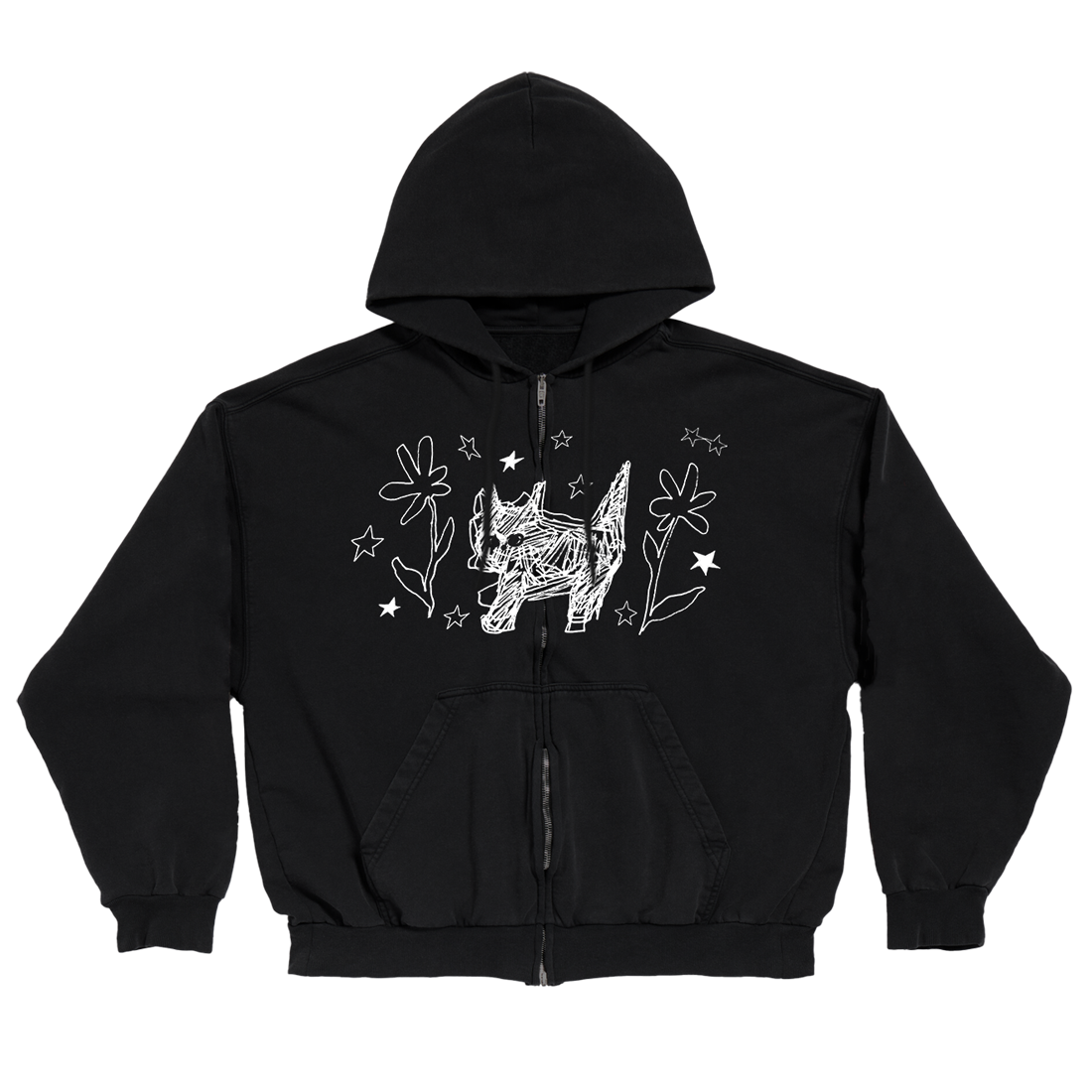 SCRIBBLE CAT ZIP HOODIE front